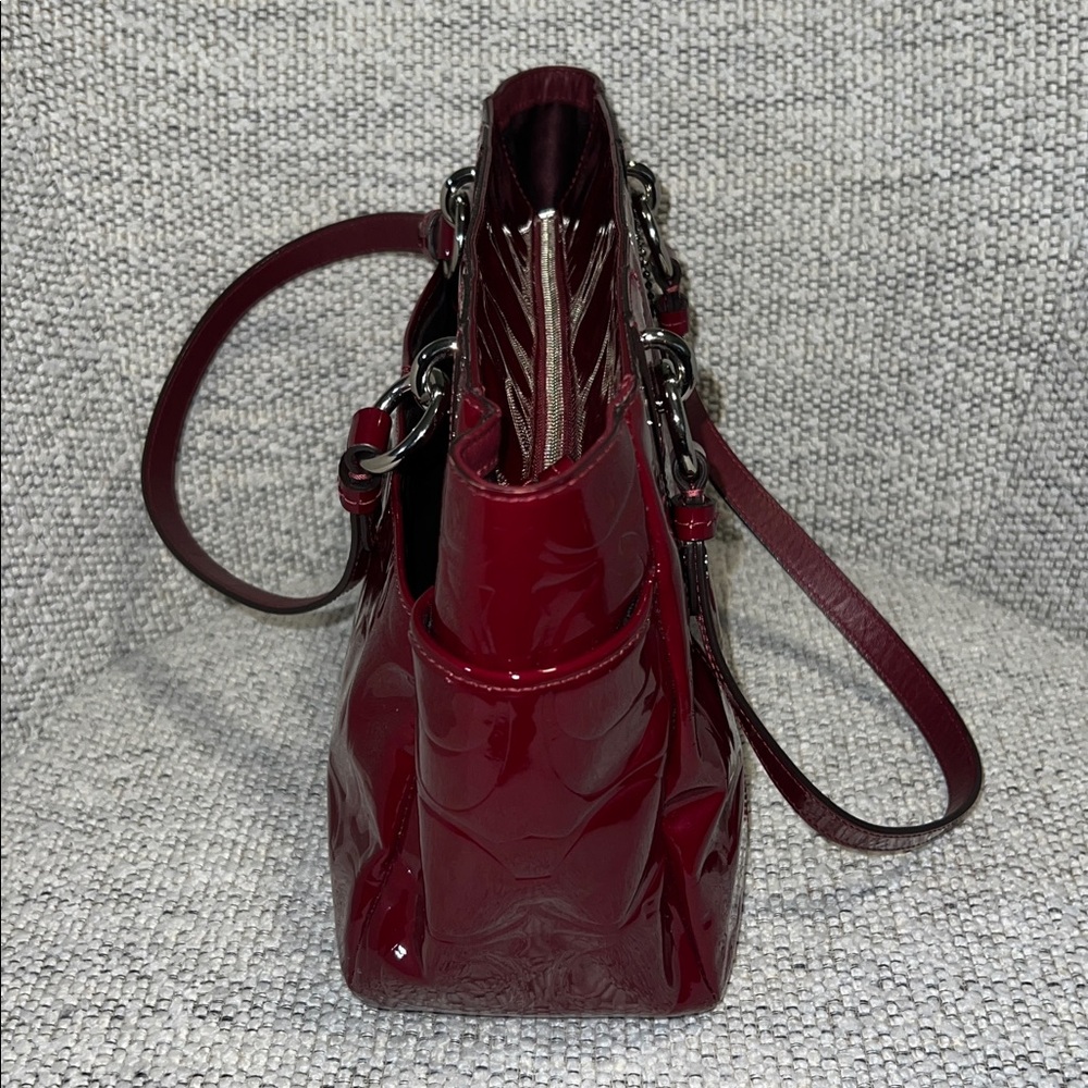 Coach Embossed Burgundy Patent Leather Bag AND Wallet/Wristlet Style F17728 - Picture 10 of 13